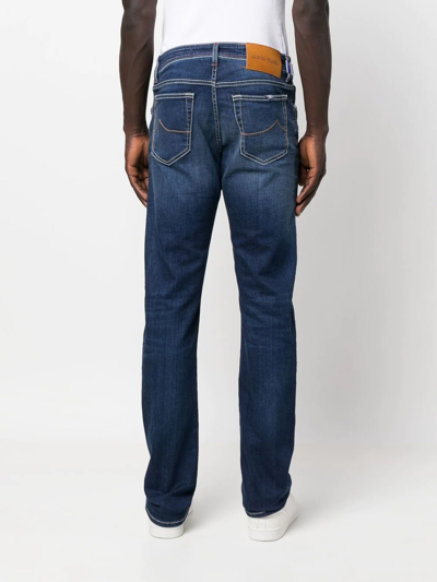 Jacob Cohen Straight-leg Contrast-stitch Jeans In Blue