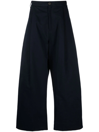 Studio Nicholson Sorte Cropped Cotton-twill Trousers In Blue