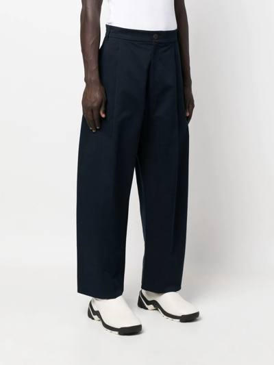 Studio Nicholson Sorte Cropped Cotton-twill Trousers In Blue