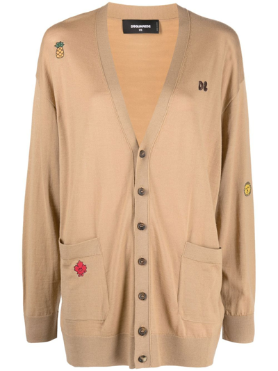 Shop Dsquared2 Patch-detail Knitted Cardigan In Neutrals