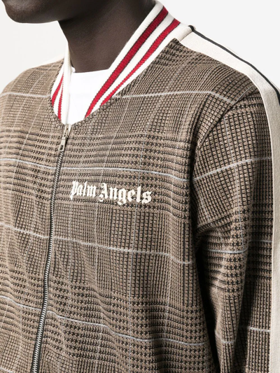 Shop Palm Angels Checked Bomber Jacket In Brown