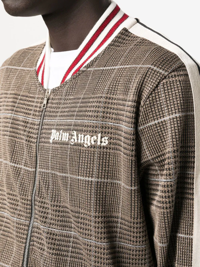Palm Angels Track Bomber Jacket Brown/white In Brown
