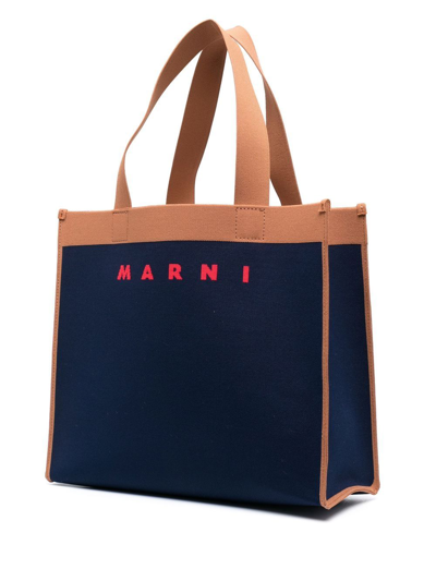 Shop Marni Logo-jacquard Shoulder Bag In Blue