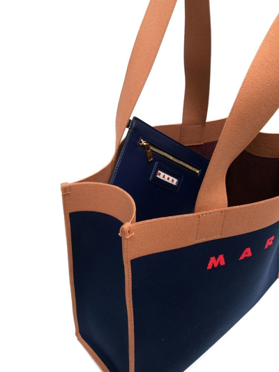 Shop Marni Logo-jacquard Shoulder Bag In Blue