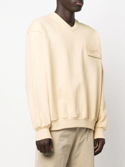 Shop Jacquemus Logo-patch V-neck Sweatshirt In Neutrals