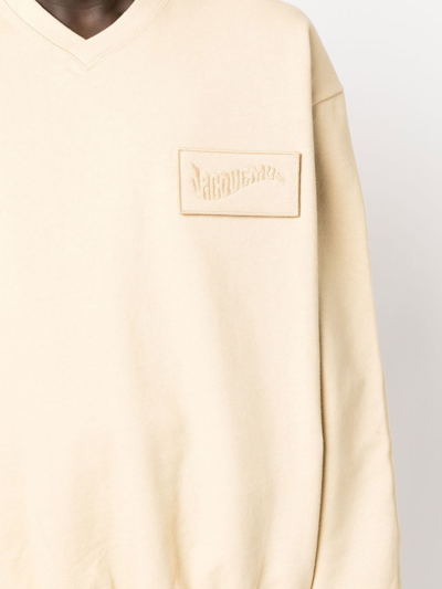 Shop Jacquemus Logo-patch V-neck Sweatshirt In Neutrals