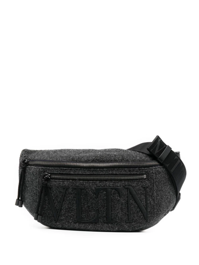 Shop Valentino Vltn Embroidered Belt Bag In Grey