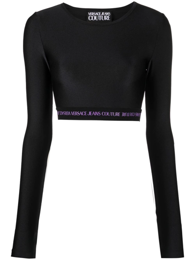 Shop Versace Jeans Couture Logo Cropped Top In Black