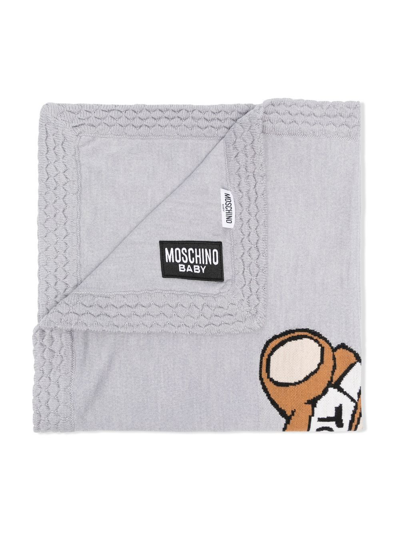 Shop Moschino Teddy-bear Blanket In Grey