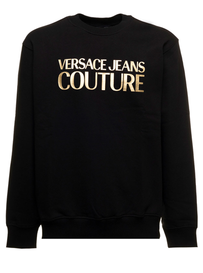 Shop Versace Jeans Couture Thick Foil Black Cotton Sweatshirt And Metallized Logo Print Versae Jeans Couture Man In Nero