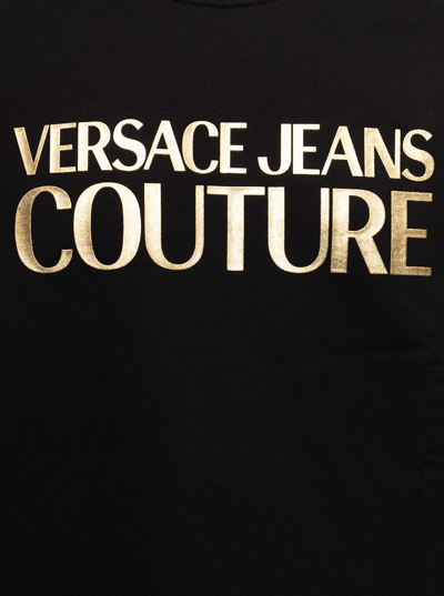Shop Versace Jeans Couture Thick Foil Black Cotton Sweatshirt And Metallized Logo Print Versae Jeans Couture Man In Nero