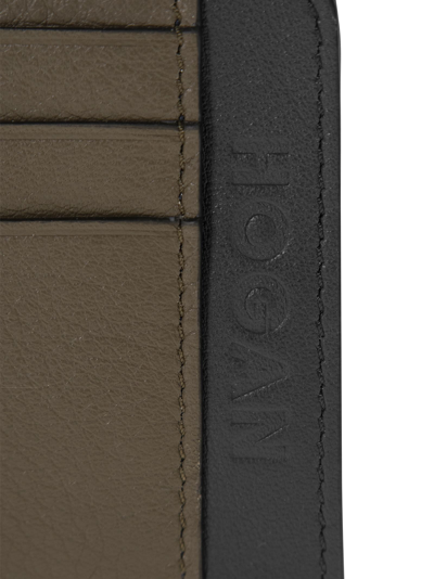 Hogan Leather Credit Card Case In Black/brown