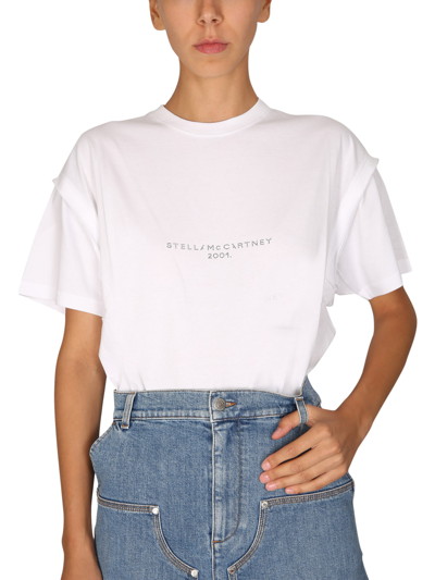 Shop Stella Mccartney Crystal Logo T-shirt In Bianco