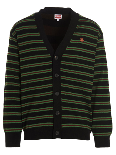 Shop Kenzo Flower Patch Striped Cardigan In Multicolor