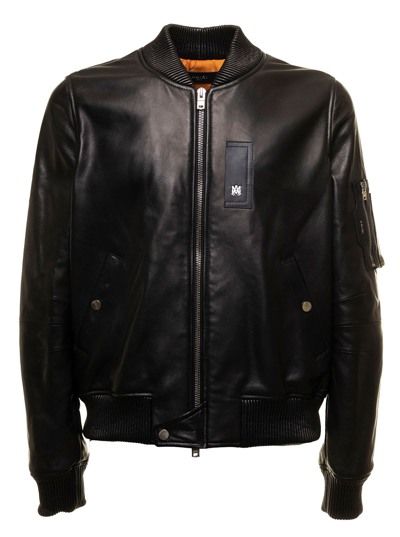 Shop Amiri Black Aviator Bomber Jacket In Leather And Knitted Wool  Man
