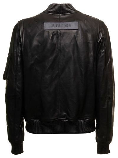 Shop Amiri Black Aviator Bomber Jacket In Leather And Knitted Wool  Man