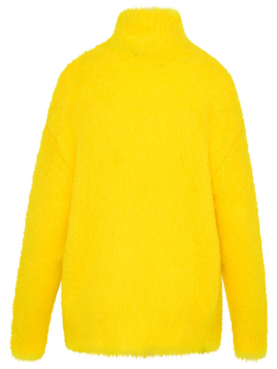 Etro Womans Turtleneck Sweater In Yellow Mohair Blend With Cube Logo In Giallo