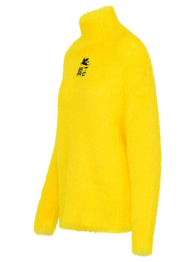 Etro Womans Turtleneck Sweater In Yellow Mohair Blend With Cube Logo In Giallo