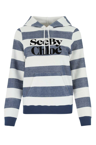 Shop See By Chloé Striped Drawstring Hoodie In Blu