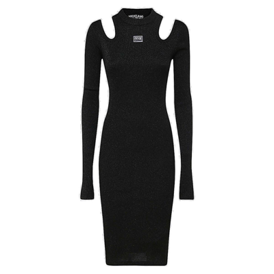 Shop Versace Jeans Couture Cut-out Long-sleeved Dress In Black