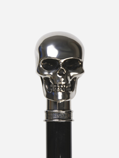 Shop Alexander Mcqueen Black Wood & Brass Skull Walking Stick