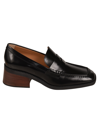 Shop Tod's Logo Stamp Block Heel Loafers In Black