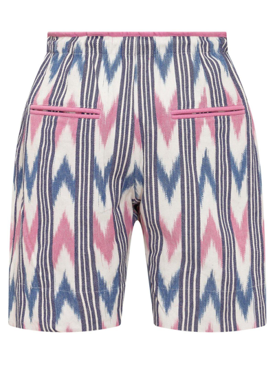 Shop Isabel Marant Lelian Striped Drawstring Shorts In Neutrals/blue