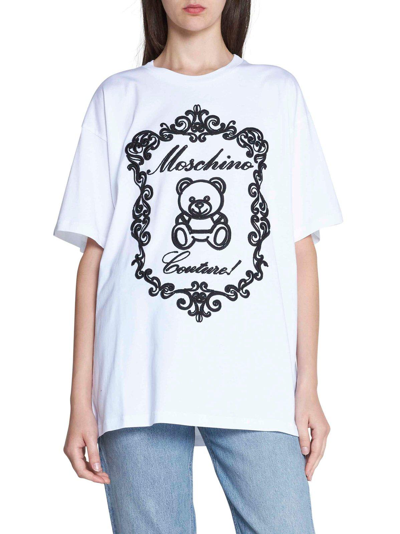 Shop Moschino Teddy Bear Motif Print Oversized T-shirt In Bianco