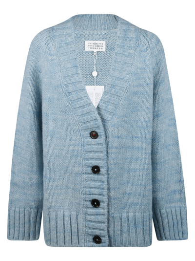 Shop Maison Margiela Ribbed Buttoned Cardigan In 488m