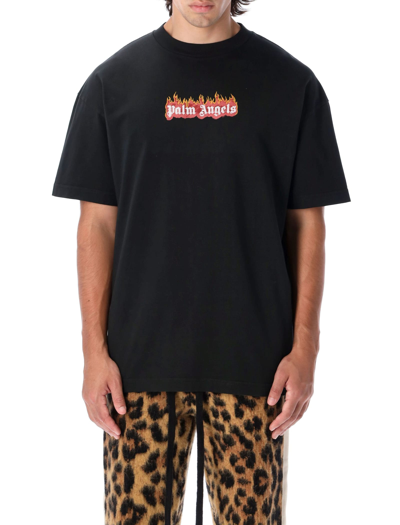 Shop Palm Angels Burning Logo T-shirt In Black