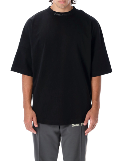 Shop Palm Angels Glitter Logo Classic Oversize T-shirt In Black
