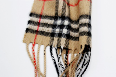 Shop Burberry 100% Cashmere Scarf With Check Patterned Fringes Measures 127 X 20 Cm In Beige