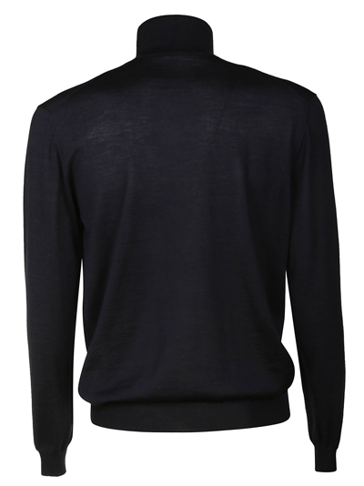 Shop Malo Turtleneck Ribbed Pullover In Blue