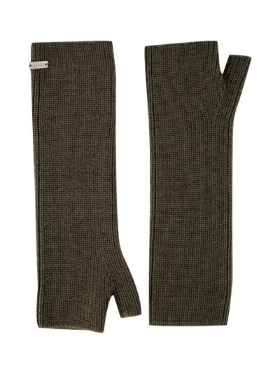Shop Herno Wool Blend Knitted Gloves In Militar Green