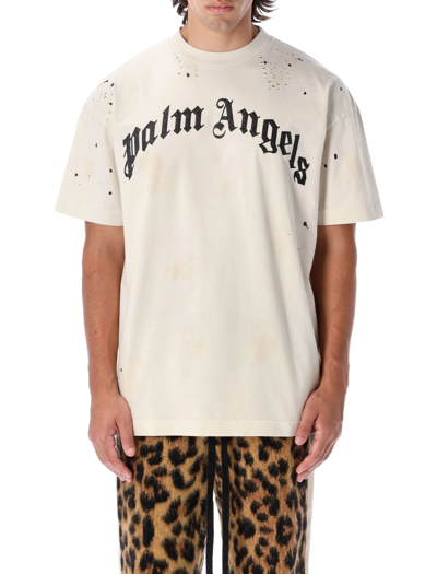 Shop Palm Angels Glittered Logo T-shirt In White