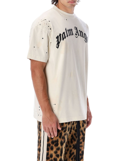 Shop Palm Angels Glittered Logo T-shirt In White