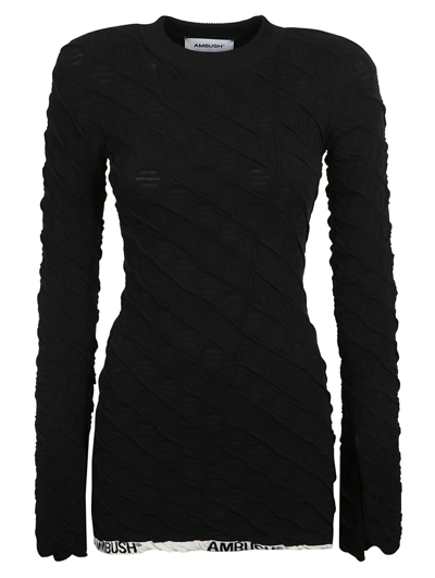 Shop Ambush Monogram Knit Turtleneck Top In Black