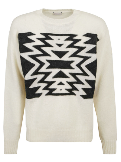 Shop Moncler Embroidered Rib Knit Sweater In White