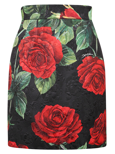 Shop Dolce & Gabbana Rose Print Rear Zipped Skirt