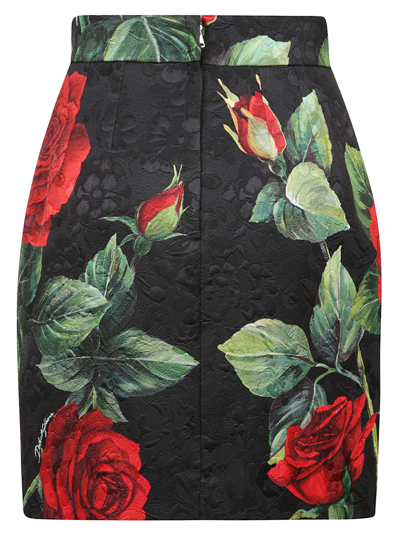 Shop Dolce & Gabbana Rose Print Rear Zipped Skirt