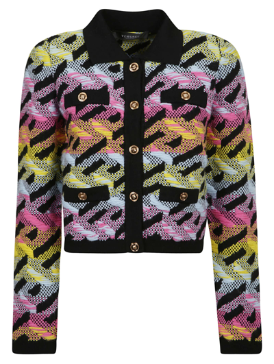 Shop Versace 4 Pockets Knit Jacket In Multicolor