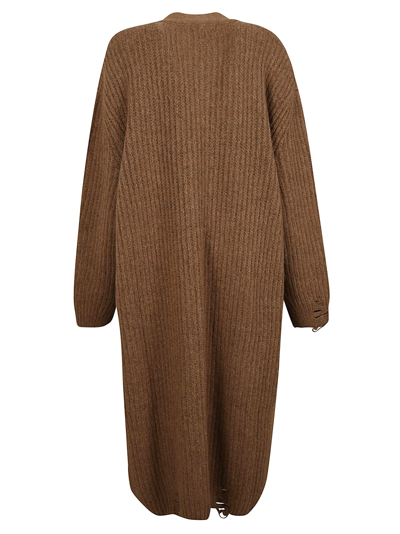 Dsquared2 Extra-long Distressed Knitted Cardigan In Nut