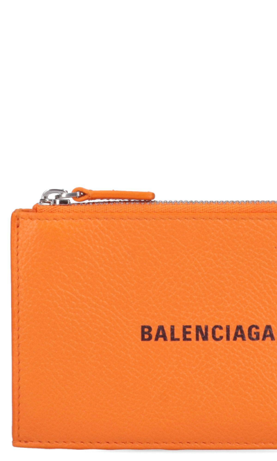 Shop Balenciaga Logo Card Holder In 7562 Pop Orange/l Black