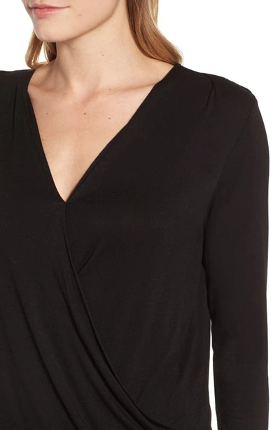 Shop Bobeau Faux Wrap Knit Top In Black