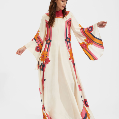 Shop La Doublej Magnifico Dress (placée) In Beat Flower Placée White Orange