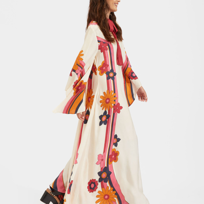 Shop La Doublej Magnifico Dress (placée) In Beat Flower Placée White Orange