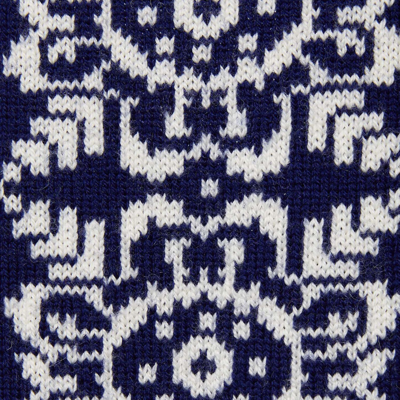 La Doublej Cozy Belted Floral-jacquard Merino Cardigan In Navy
