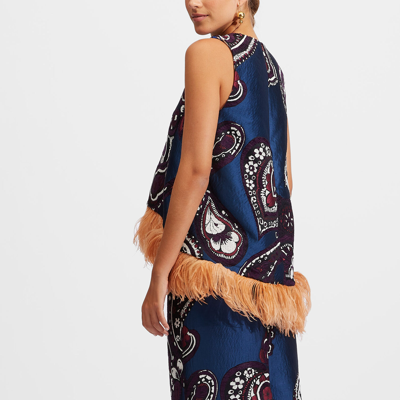 Shop La Doublej La Scala Top (with Feathers) In Paisley Blu