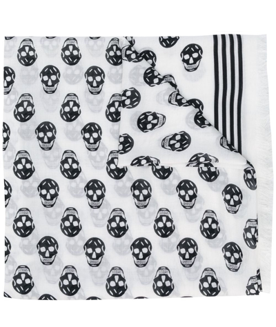 Shop Alexander Mcqueen Biker Skull Logo Scarf In White