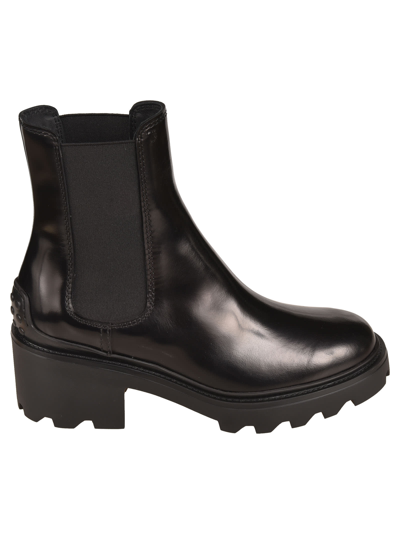 Shop Tod's Elastic Sided Leather Ankle Boots In Black